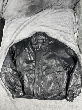 Kasper Jacket Mens XL Black Leather Bomber Elastic Waist Lined Zip Pockets
